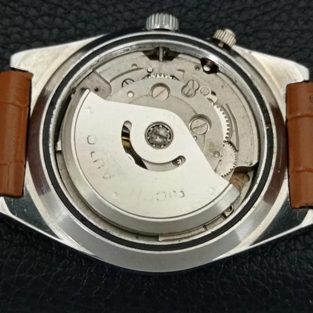 Vintage 1982 Ricoh Automatic Mens Silver Watch W/daydate & Red accents